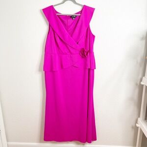 Jessica Howard Womens Fuchsia Pink Peplum Portrait Collar Maxi Gown Dress 24W